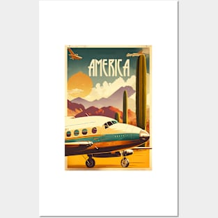 America Plane Vintage Travel Art Poster Posters and Art